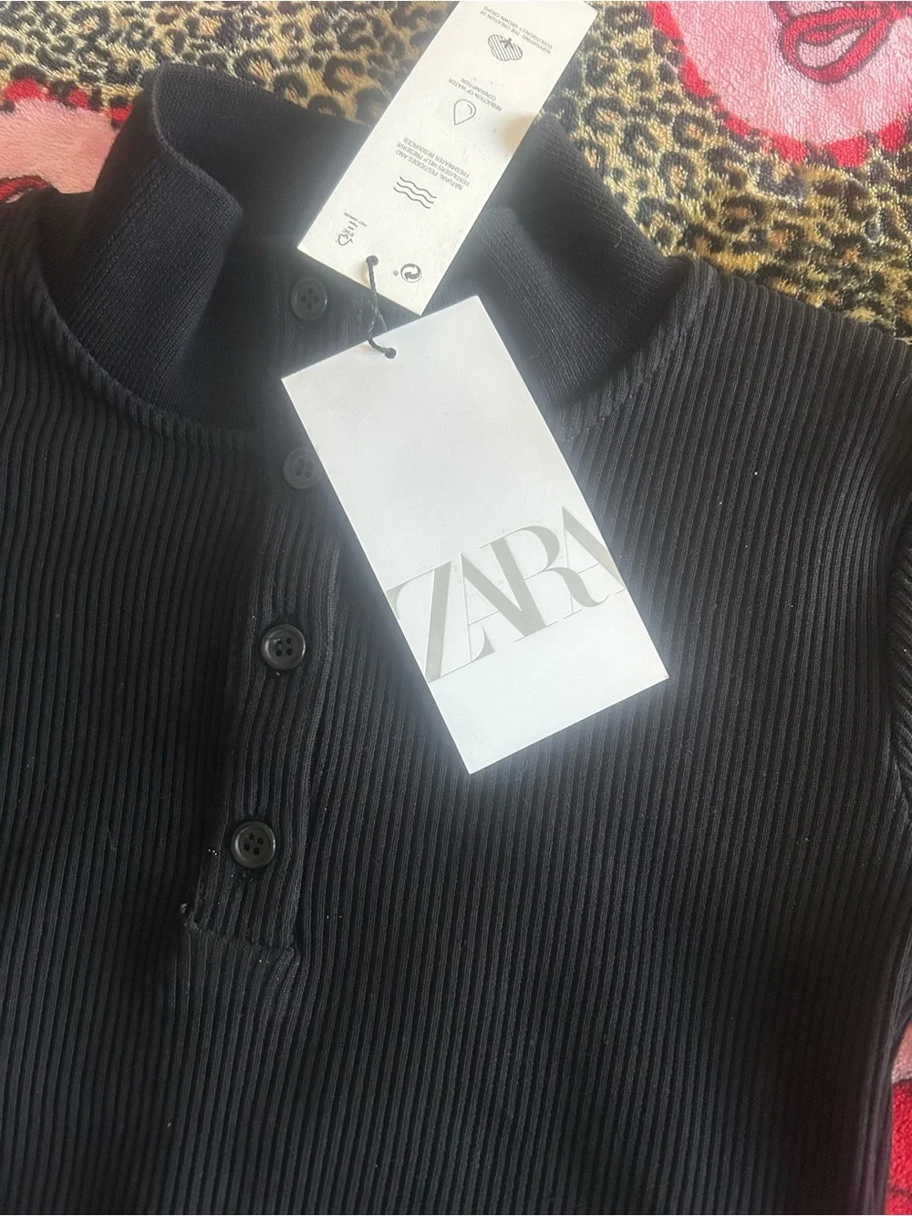 Zara Black Ribbed Long-Sleeve Crop Top